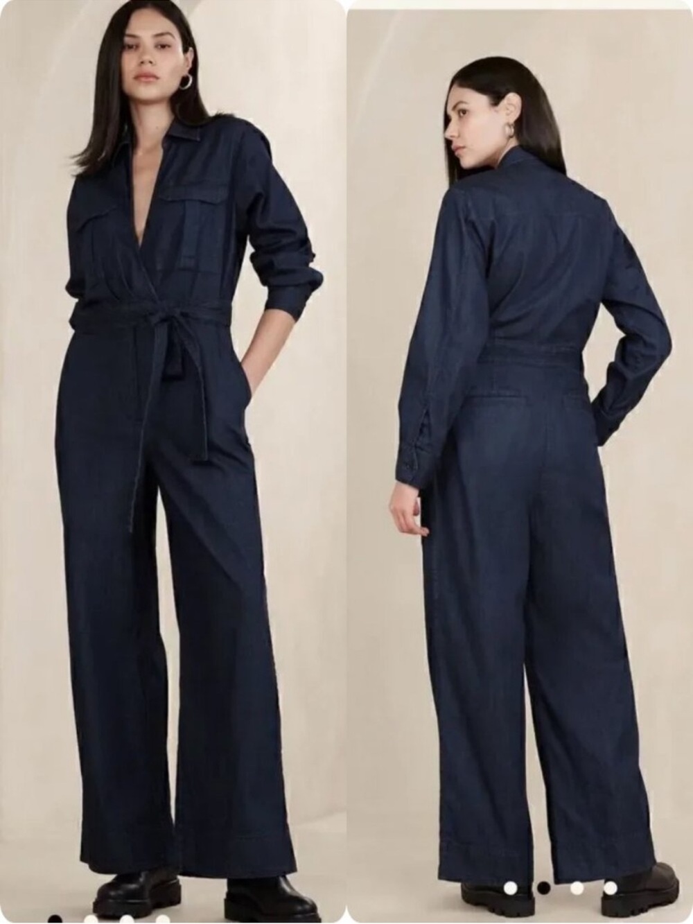 Banana Republic Factory Long Sleeve Denim Utility Jumpsuit 100% Cotton
